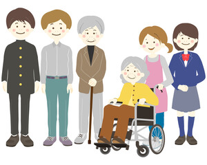 車椅子のおばあちゃんと家族