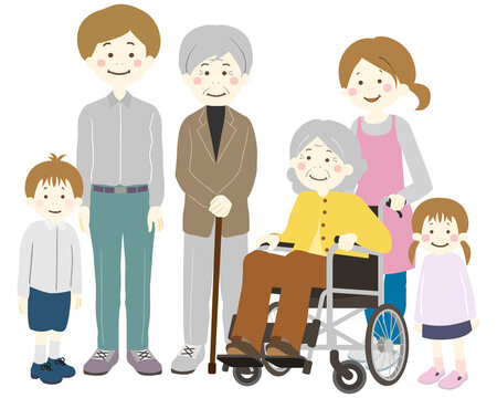 車椅子のおばあちゃんと家族