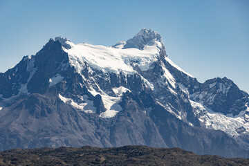 Fototapeta na wymiar Snowy mountains of Torres del Paine National Park in Chile, Patagonia, South America