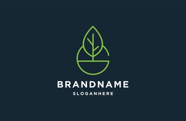 Abstract Initial Letter G and leaf Logo. green color isolated on black Background.