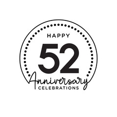 52 years anniversary. Anniversary template design concept, monochrome, design for event, invitation card, greeting card, banner, poster, flyer, book cover and print. Vector Eps10