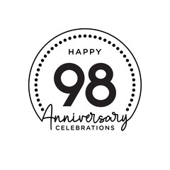 98 years anniversary. Anniversary template design concept, monochrome, design for event, invitation card, greeting card, banner, poster, flyer, book cover and print. Vector Eps10