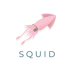 Obraz premium Cute Squid Cartoon Vector Illustration Logo