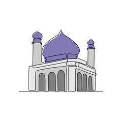 One continuous line drawing of a Mosque. Design Place of moslem praying with simple linear style. Ramadan kareem design concept