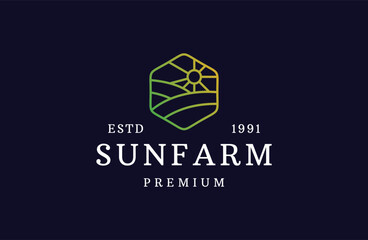 Sun farming logo design vector illustration. Abstract Agriculture Logo Template.