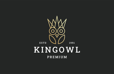 King owl logo icon flat design template line art