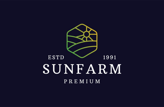 Sun farming logo design vector illustration. Abstract Agriculture Logo Template.