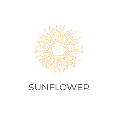 Sunflower Line Art Vector Illustration Logo