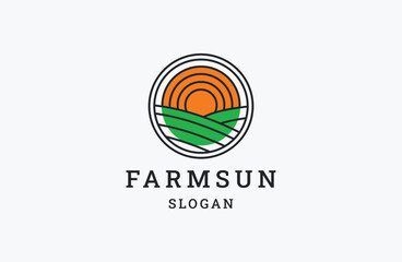 Farm Sun logo icon flat design template line art icon .