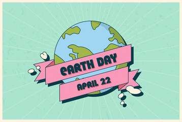 Earth Day poster or card design in trendy retro cartoon style.