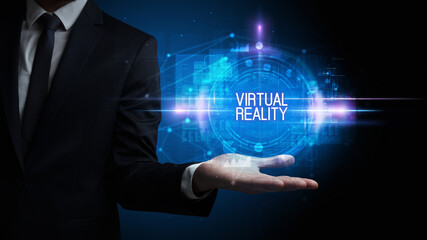 Man hand holding digital technology concept