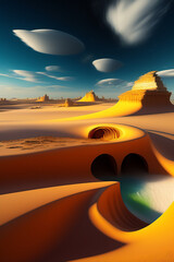 Fototapeta na wymiar Vast and Serene Desert Landscape with Majestic Dunes and Uniform Sand - Ideal for Artistic Frames