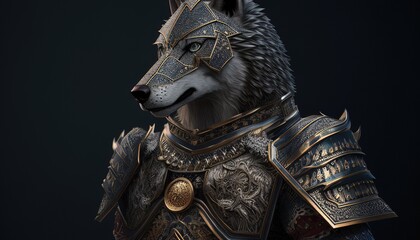 honorable wolf knight digital art illustration, Generative AI