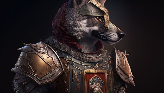 honorable wolf knight digital art illustration, Generative AI