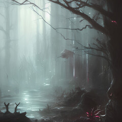 misty forest in the morning