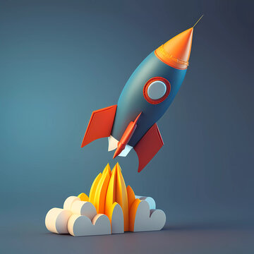 Illustration of Blue rocket and space for start up business, generative AI