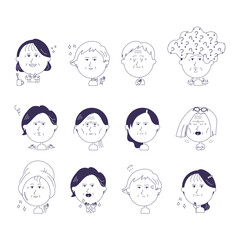 シニア女性　上半身のイラストセット