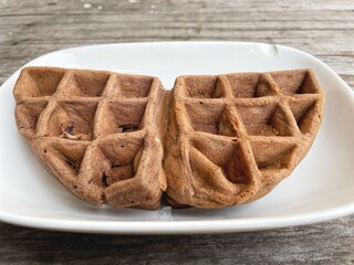 Waffle chocolate on wood background