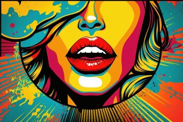 Bold and Bright: A Woman's Vivid Lips on a Colorful Pop Art Background