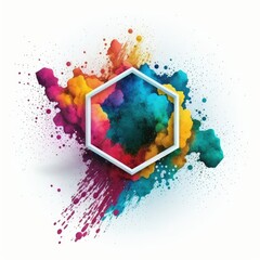 Obraz na płótnie Canvas Explosion of multicolor powder in hexagon shape with background. Finest generative AI.