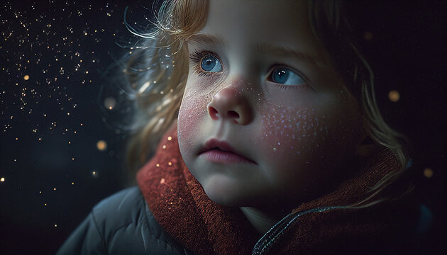 Retrato menina sobre as estrelas IA Generativa