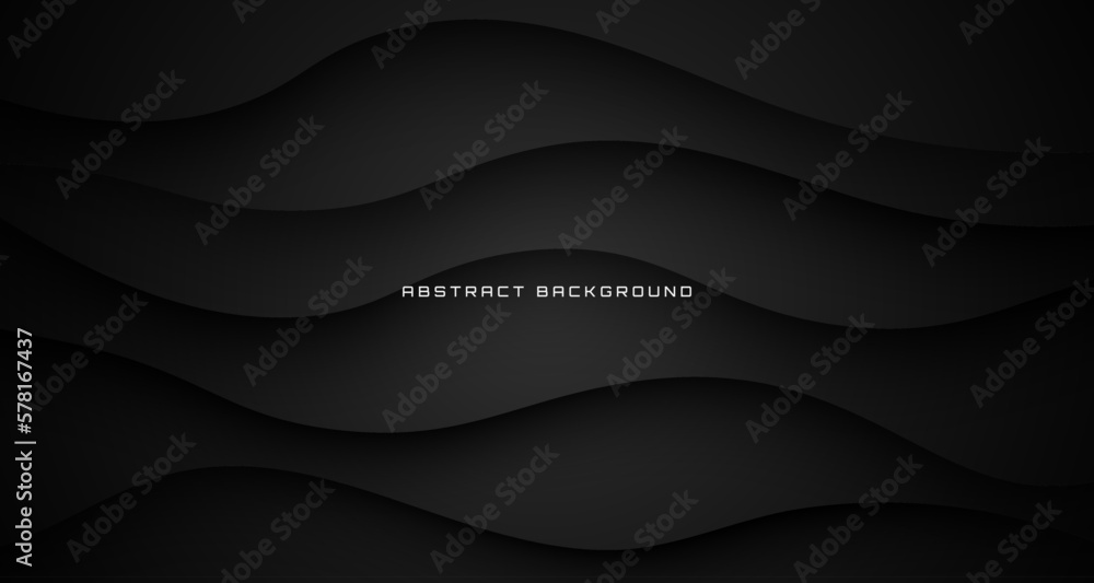 Poster 3d black geometric abstract background overlap layer on dark space with waves effect decoration. gra