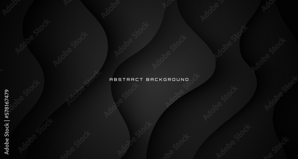 Poster 3d black geometric abstract background overlap layer on dark space with waves effect decoration. gra