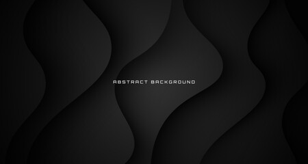 3D black geometric abstract background overlap layer on dark space with waves effect decoration. Graphic design element cutout style concept for banner, flyer, card, brochure cover, or landing page