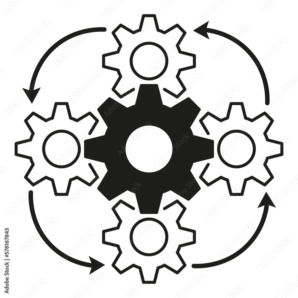 Poster Flat circular arrow gears for web design. Digital technology. Vector illustration.