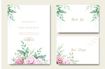 wedding invitation card  with floral rose watercolor