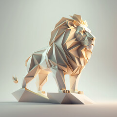 White background, hyper sharp 3D lion, paper origami, pastel colours