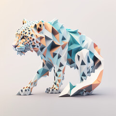 White background, hyper sharp 3D leopard, paper origami, pastel colours - obrazy, fototapety, plakaty