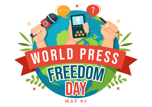 World Press Freedom Day on May 3 Illustration with Hands Holding News Microphones for Web Banner or Landing Page in Flat Cartoon Hand Drawn Templates