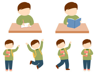 Boy student illustration set
