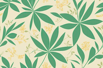 Monstera green leaves or Monstera Deliciosa background. Seamless flat painting. Beautiful tribal generative ai art background., palm, rubber plant, pine, bird’s nest fern