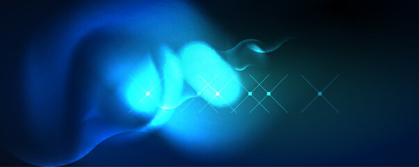 Neon glowing waves, magic energy space light concept, abstract background wallpaper design