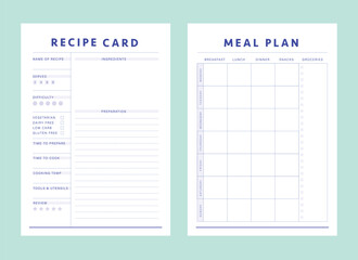 Recipe Card and Meal Plan Planner template. Happy Food and Happy Plan and Happy life. Vector illustration. 