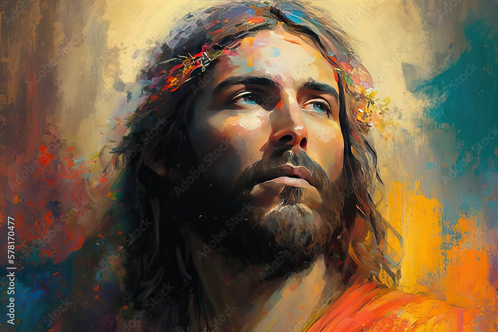 Wall mural portrait of Jesus, savior of mankind, generative AI