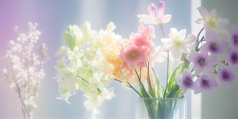 Pastel spring flowers in bloom for bright and colorful beautiful life by generative AI