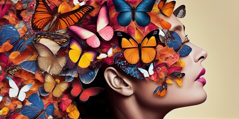 Fototapeta na wymiar Woman made of colorful butterflies by generative AI