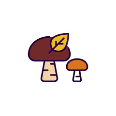 Cartoon mushrooms with leaves