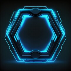 Abstract of glowing futuristic hexagon frame illuminated with neon blue color light. Concept of futuristic geometric shape in gaming. Finest generative AI.