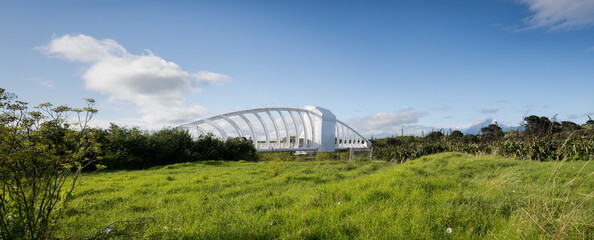 Panorama view of Te Rewa Rewa bridge under maintenance with Mt Taranaki in the distance. New Plymouth. New Zealand.