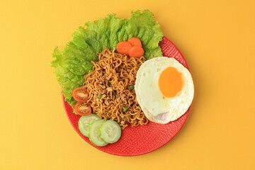 Indomie Goreng. Indonesian Instant Noodle with Sunny Side Egg