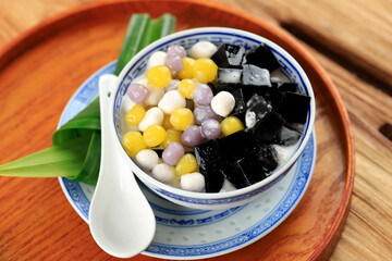Chinese Dessert Black Grass Jelly with Taro Balls