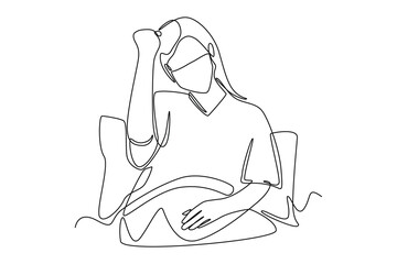 Single one line drawing female patient show enthusiasm for recovery. World health day concept. Continuous line draw design graphic vector illustration.
