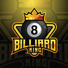 Modern vector gradient royal majestic billiard king sports logo design icon template. Vector illustration for brand, club, tournament, championship. Isolated on white background