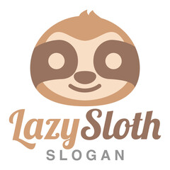 Modern vector flat design simple minimalist logo template of cute sloth cartoon head vector for brand, emblem, label, badge. Isolated on white background. © aldonat
