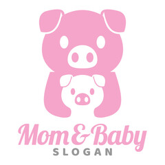 Modern mascot flat design simple minimalist cute piggy mom dad parents logo icon design template vector with modern illustration concept style for brand, emblem, label, badge, farm