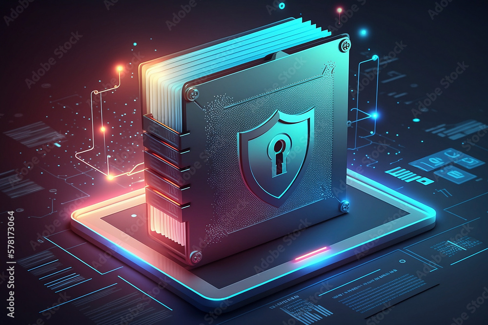 Poster Cyber security, privacy and data storage protection. Document management system with password and encryption. Encrypted files on computer or server.
